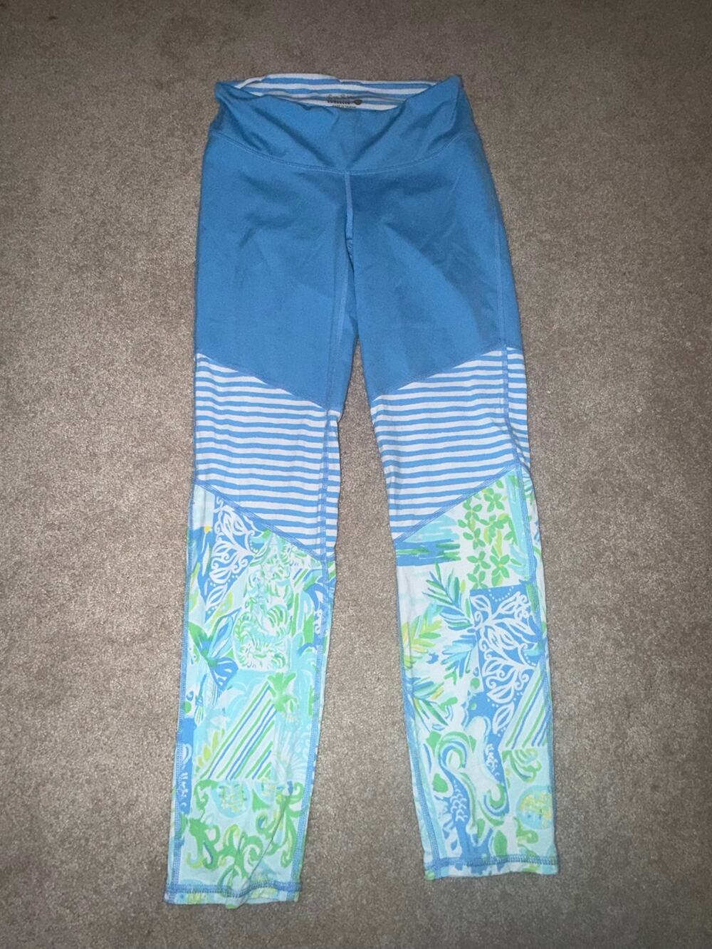 Lilly Pulitzer Luxletic XS Blue Tropical Print Colorblock Leggings